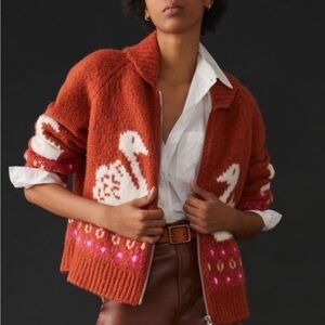 Anthropologie Maeve Wool Blend Swan Zip Sweater